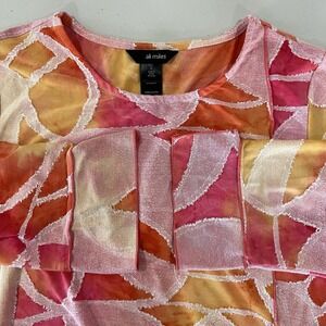 Ali Miles Artsy Tunic Top Abstract Print Multicolor Long Sleeves Stretch Large